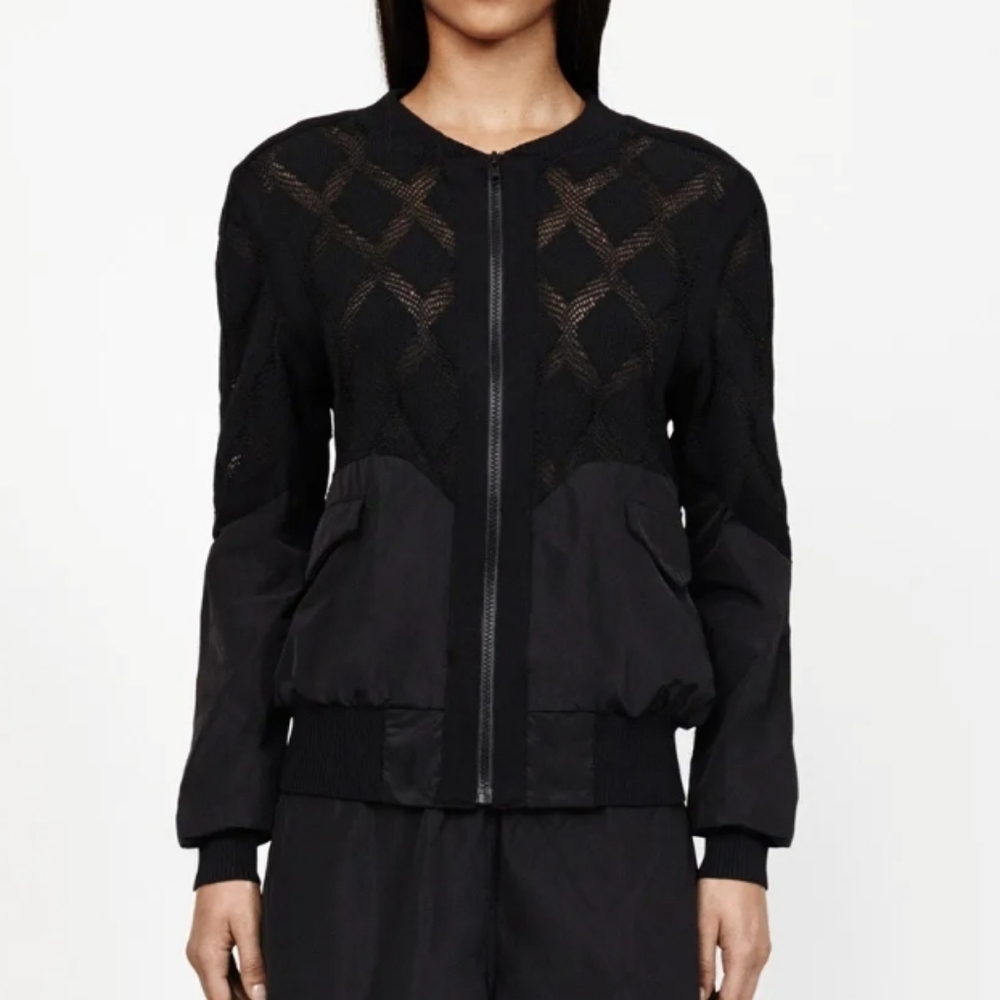 Jonathan Simhkai Black Textured Bomber Jacket Size XS Cotton Nylon